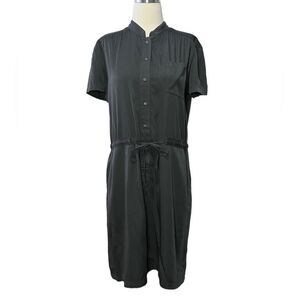 Lucy Gray Collared Short Sleeve Utility Button Down Cinched Waist Dress Large